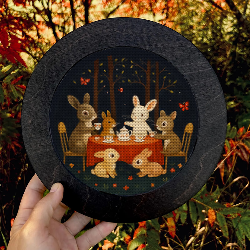  Cross Stitch Kit - Rabbit Tea Party | Diy Wall Ornament | Animal Lovers Handicraft - image 2