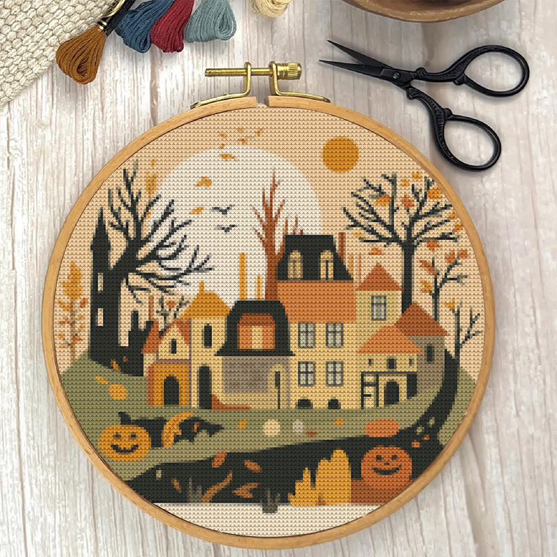 Cross Stitch Kit - Halloween Haunted House | Diy Holiday Ornament | Autumn Town Handicraft  - image 2