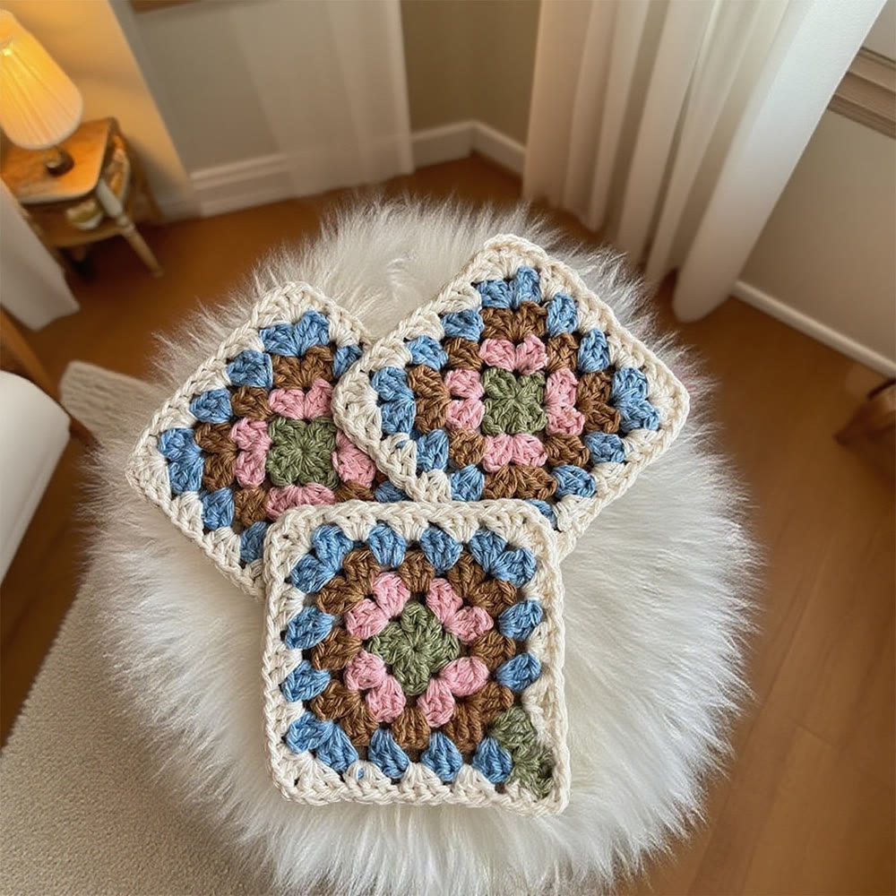 Diy Handmade Granny Square Crochet Kit - Classic Crocheted Coasters | Beginners Handmade Crfat - image 3