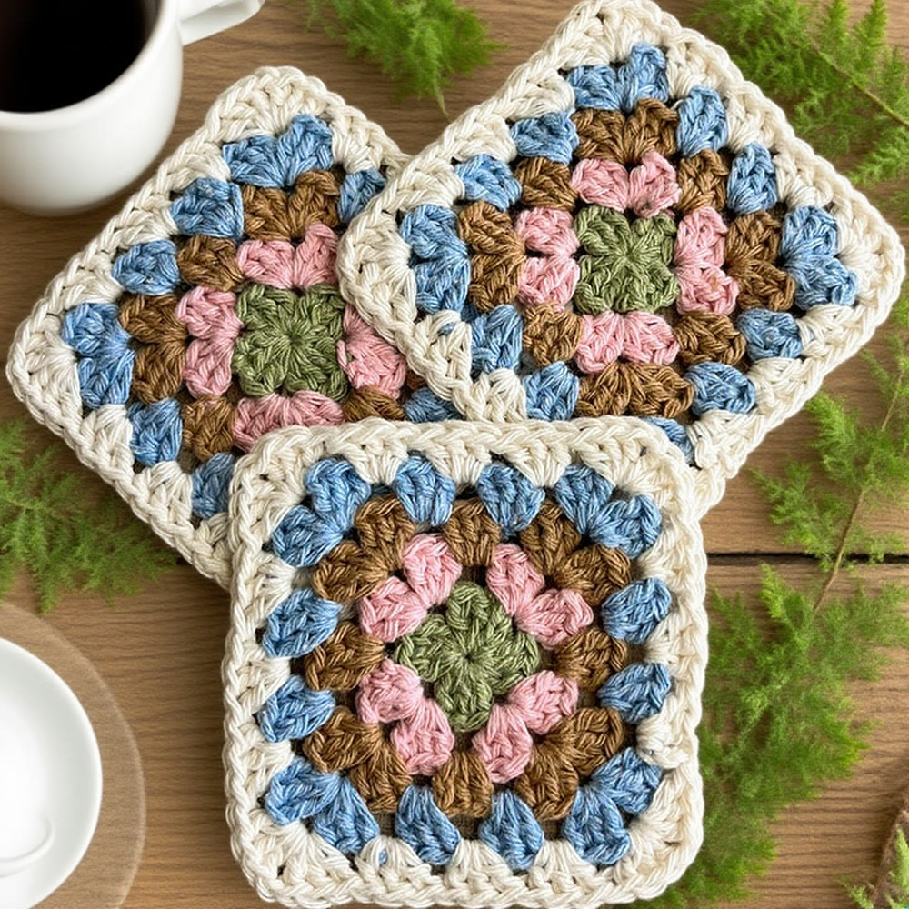 Diy Handmade Granny Square Crochet Kit - Classic Crocheted Coasters | Beginners Handmade Crfat - Diy Handmade Granny Square Crochet Kit - image 1