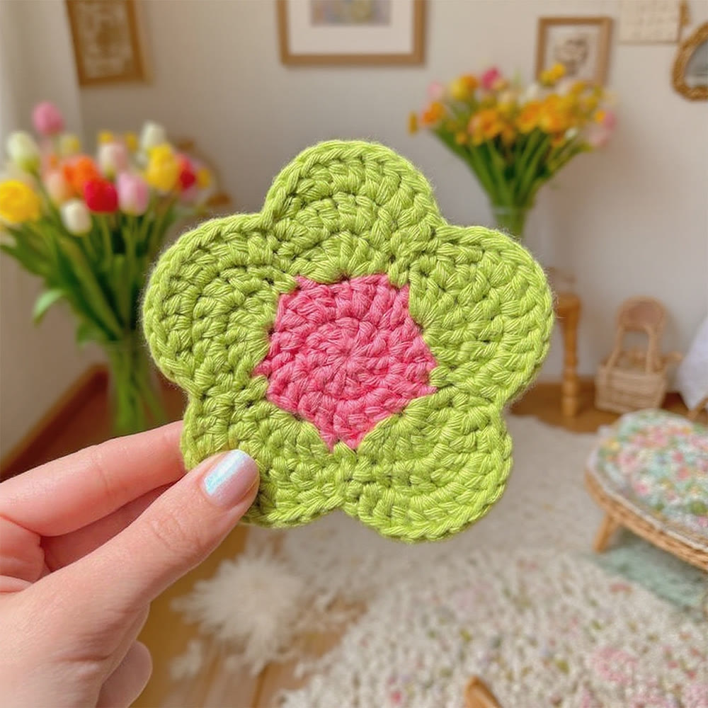 Diy Handmade Daisy Coaster Crochet Kit - Flower Pattern For Beginners | Unique Home Decor - Green - image 2