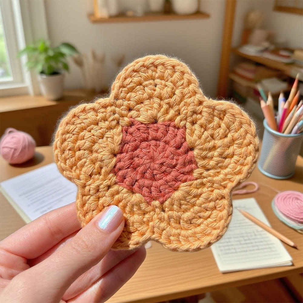 Diy Handmade Daisy Coaster Crochet Kit - Flower Pattern For Beginners | Unique Home Decor - Orange - image 3