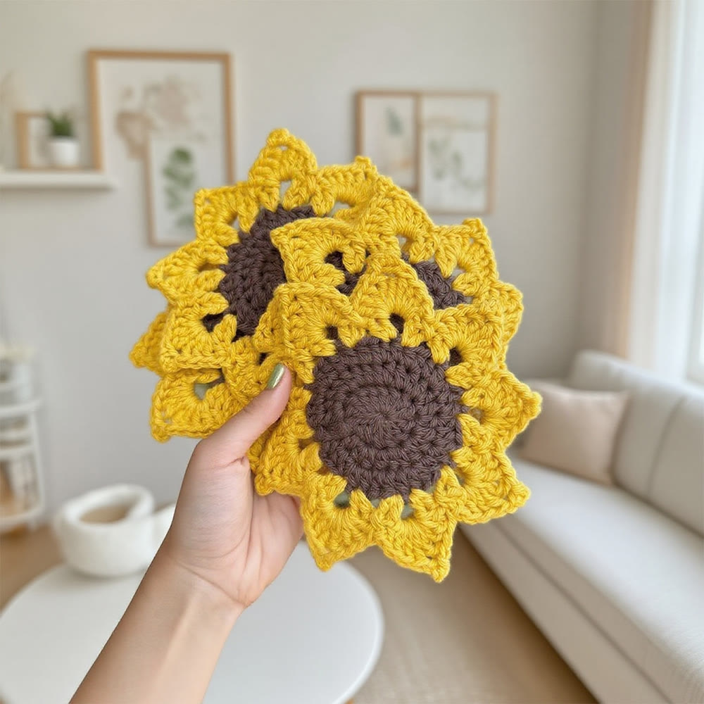 Diy Handmade Sunflower Coaster Crochet Kit - Creative Floral Handicraft | Perfect Housewarming Gift - image 4