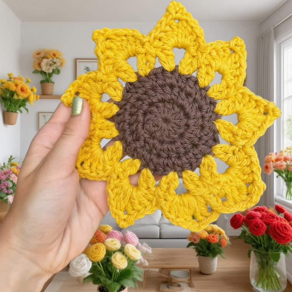 Diy Handmade Sunflower Coaster Crochet Kit - Creative Floral Handicraft | Perfect Housewarming Gift - Diy Handmade Sunflower Coaster Crochet Kit - image 1