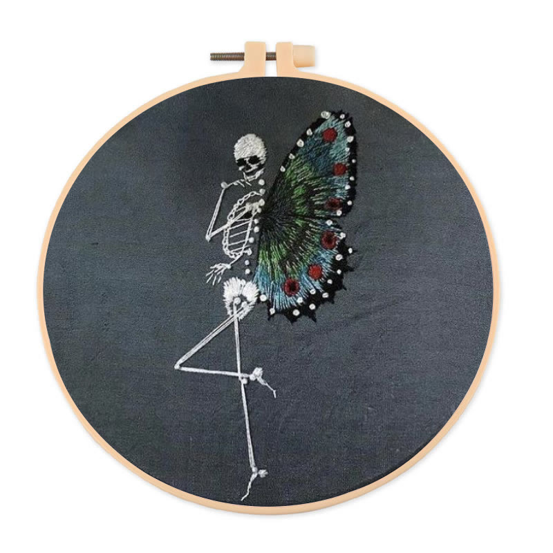 Rubbyoo Embroidery Kit - Skeleton Butterfly | Delicate Needle Artwork | Nice For Beginner - 20*20cm - image 1