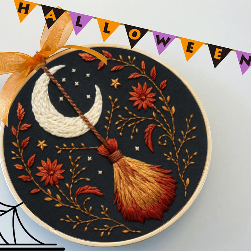 Rubbyoo Embroidery Kit - Halloween Witch Broom | Diy Handmade Gifts | Halloween Wall Decor - image 4