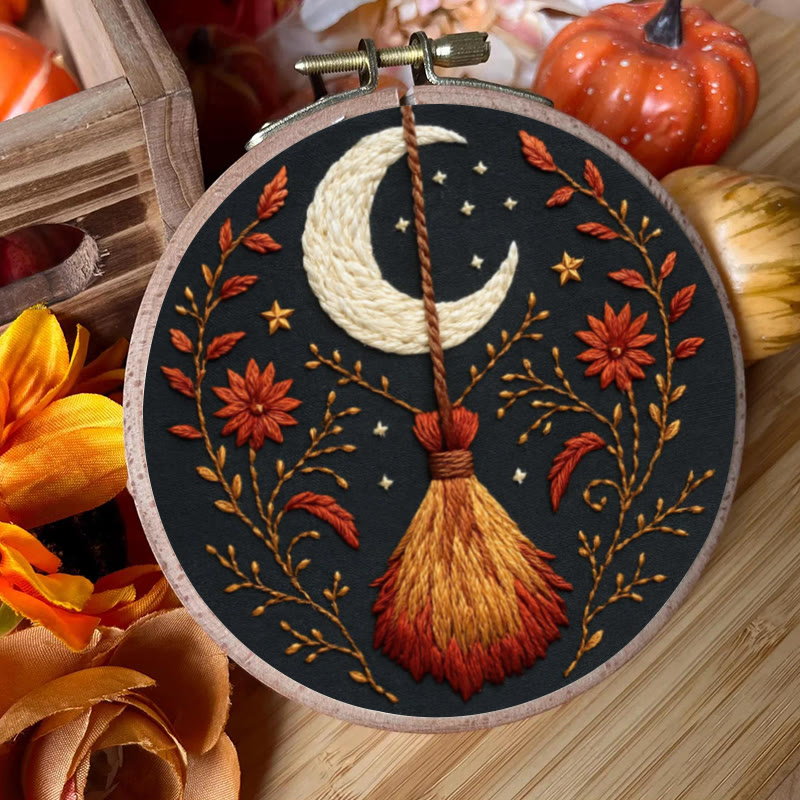 Rubbyoo Embroidery Kit - Halloween Witch Broom | Diy Handmade Gifts | Halloween Wall Decor - image 2
