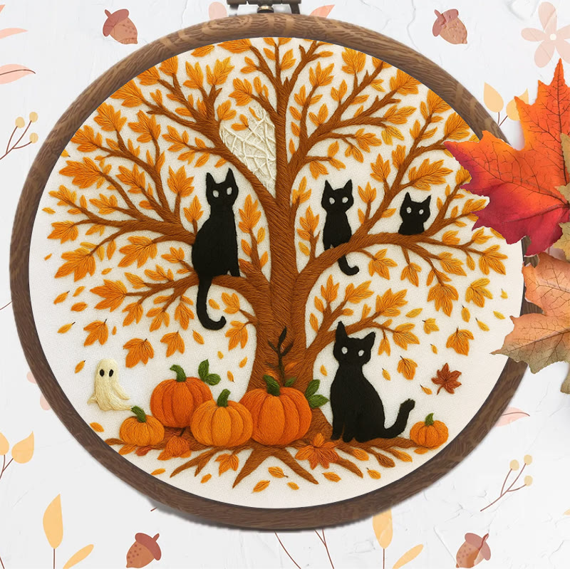 Rubbyoo Embroidery Kit - Halloween Black Cats | Spooky Desk Decor | Cat Lover Halloween Gift - image 2