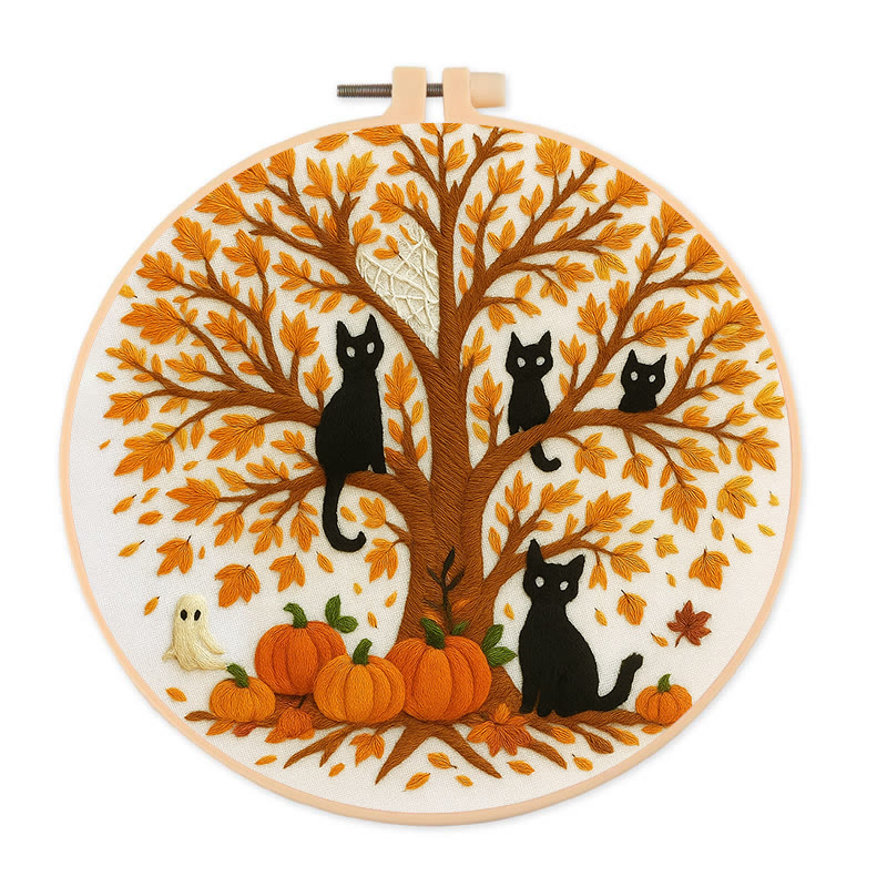 Rubbyoo Embroidery Kit - Halloween Black Cats | Spooky Desk Decor | Cat Lover Halloween Gift - 20*20cm - image 1