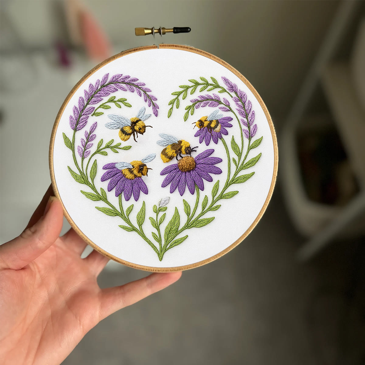Rubbyoo Embroidery Kit - Bee And Flower | Floral Handmade Craft |  Gifts For House Warming  - image 7