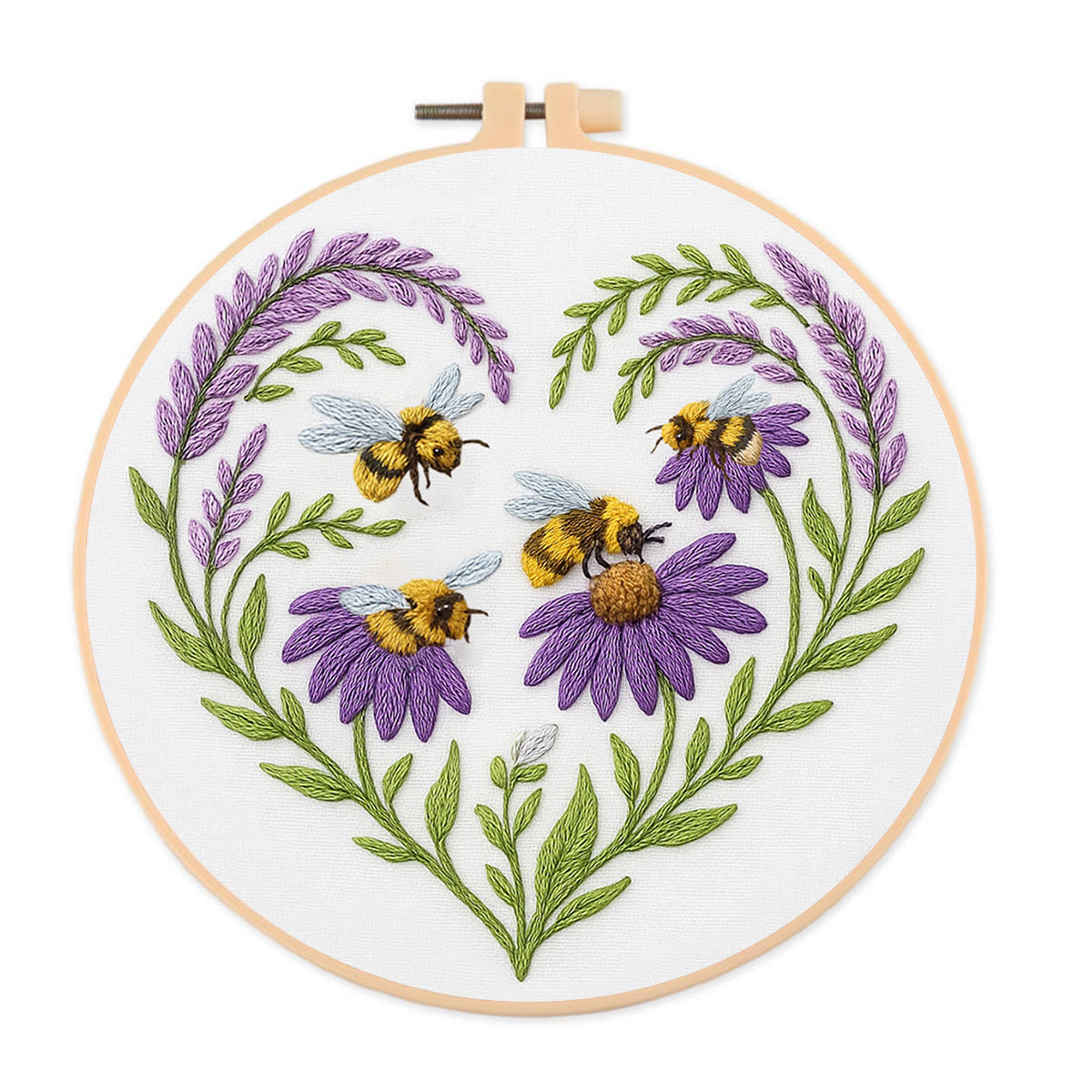 Rubbyoo Embroidery Kit - Bee And Flower | Floral Handmade Craft |  Gifts For House Warming  - 20*20cm - image 1