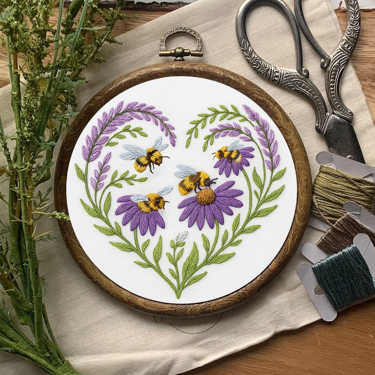 Rubbyoo Embroidery Kit - Bee And Flower | Floral Handmade Craft |  Gifts For House Warming  - image 3