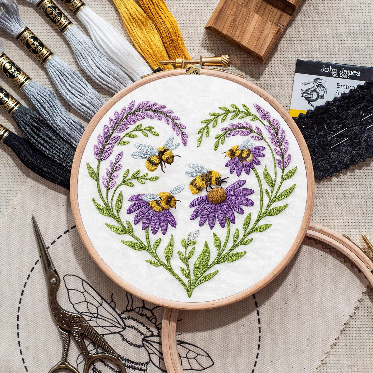 Rubbyoo Embroidery Kit - Bee And Flower | Floral Handmade Craft |  Gifts For House Warming  - image 2