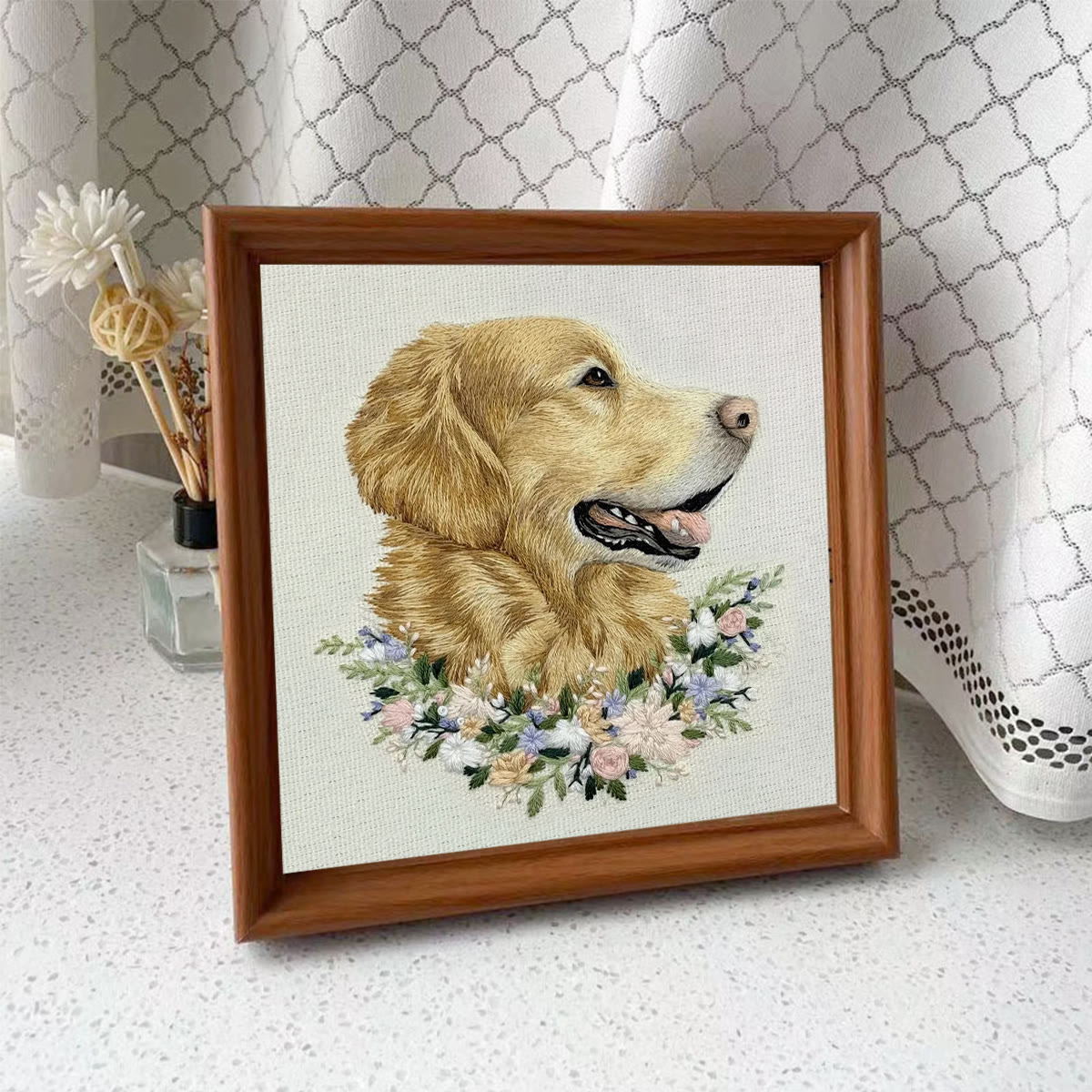 Rubbyoo Embroidery Kit - Floral Golden Retriever | Personalized Animal Craft  | Unique Gift For Dog Lovers - Embroidery Kit Plus An Extra Frame - image 8