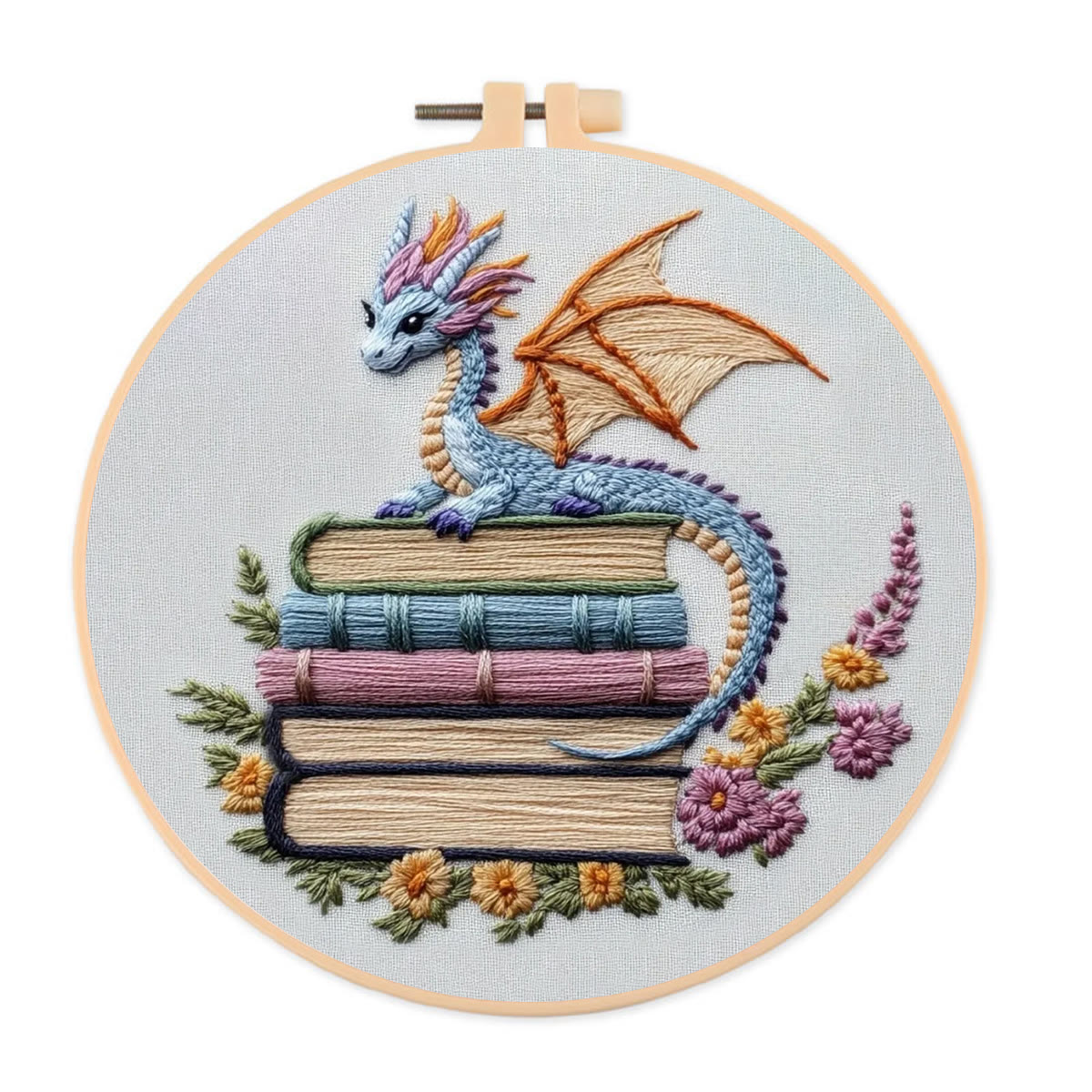 Rubbyoo Embroidery Kit - Fantasy Dragon | Book Shelf Artwork | Diy Needle Craft - 20*20cm - image 1