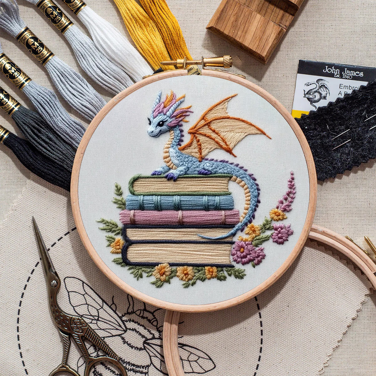Rubbyoo Embroidery Kit - Fantasy Dragon | Book Shelf Artwork | Diy Needle Craft - image 2