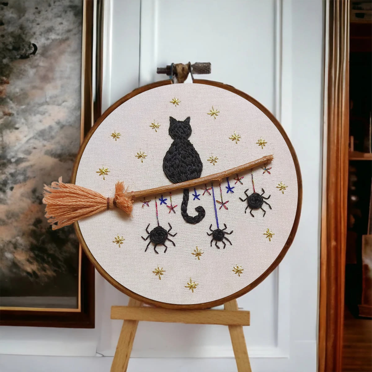 Rubbyoo Embroidery Kit - Cat Broomstick | Halloween Hanging Decorations | Creative Handmade Craft - image 6