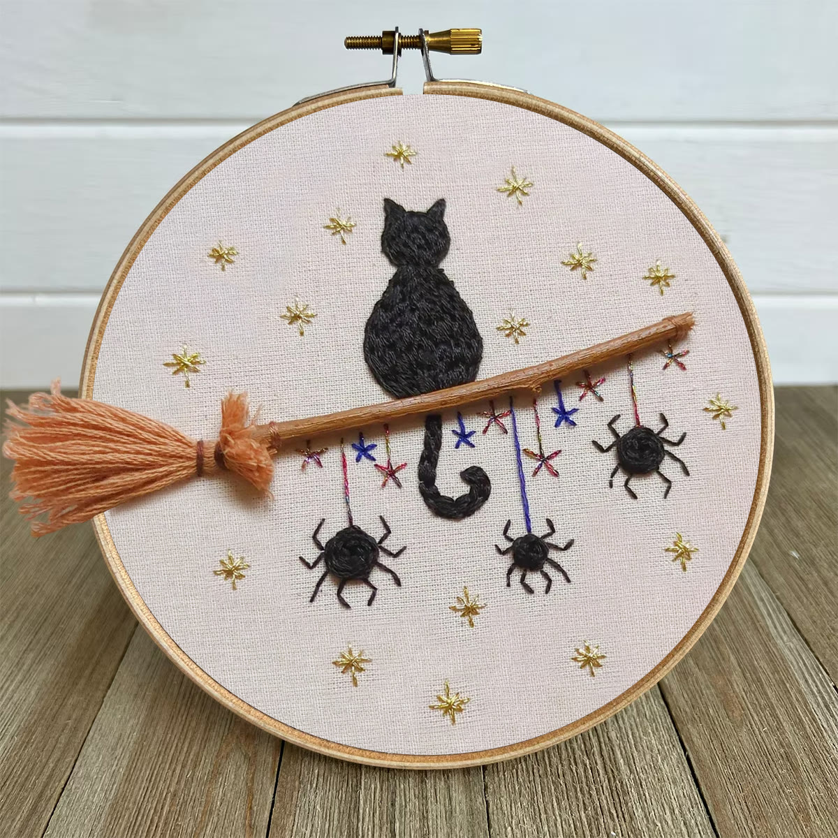 Rubbyoo Embroidery Kit - Cat Broomstick | Halloween Hanging Decorations | Creative Handmade Craft - image 5