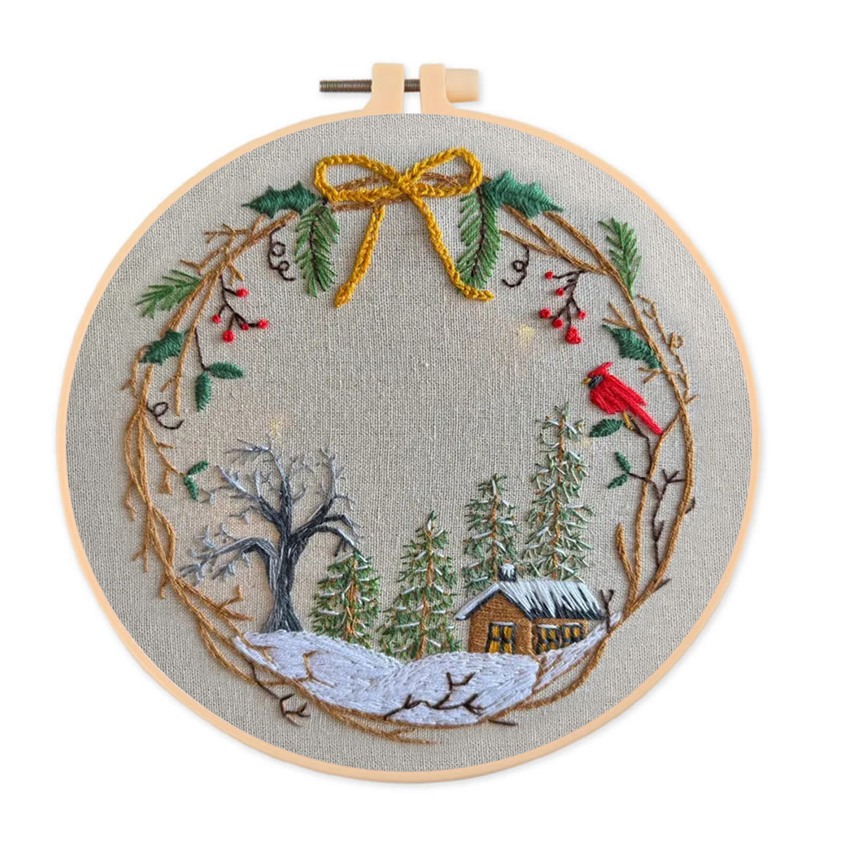 Rubbyoo Embroidery Kit - Christmas Cabin | Christmas Tree Decor | Easy Handmade Needlework - 20*20cm - image 1