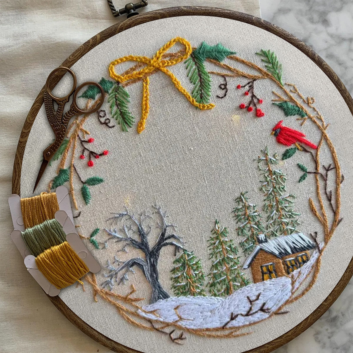 Rubbyoo Embroidery Kit - Christmas Cabin | Christmas Tree Decor | Easy Handmade Needlework - image 3