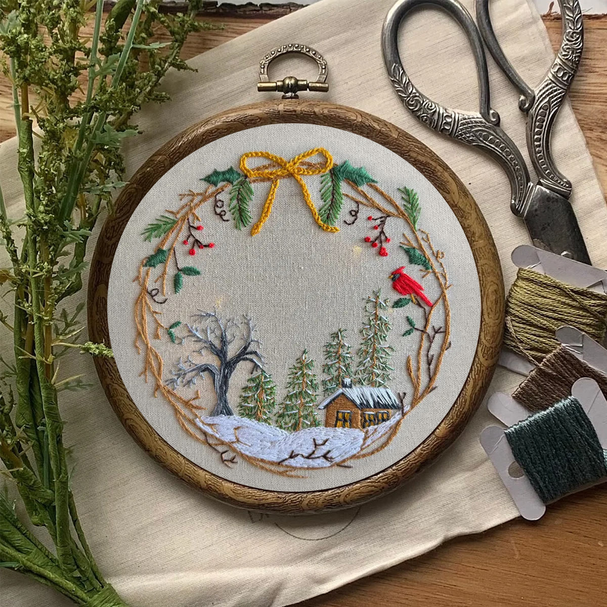 Rubbyoo Embroidery Kit - Christmas Cabin | Christmas Tree Decor | Easy Handmade Needlework - image 2