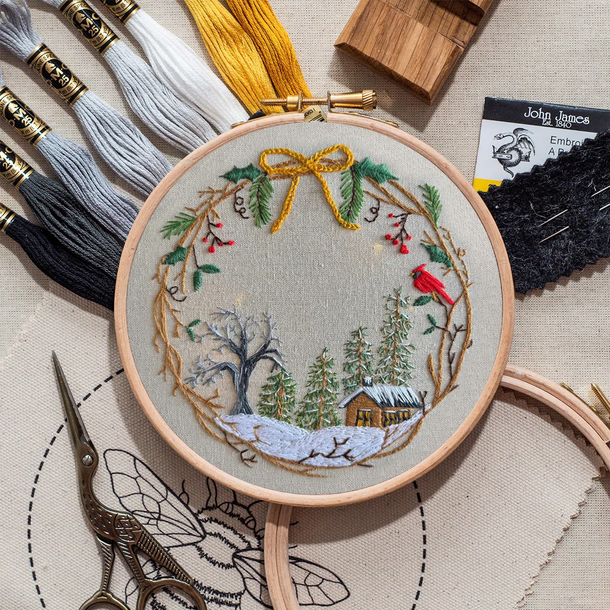 Rubbyoo Embroidery Kit - Christmas Cabin | Christmas Tree Decor | Easy Handmade Needlework - image 4