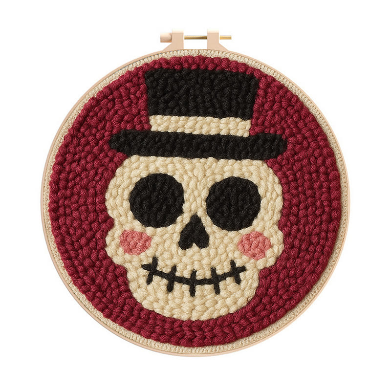 Halloween Skull Punch Needle Kit - Diy Yarn Art | Holiday Home Decor - 20cm*20cm - image 1