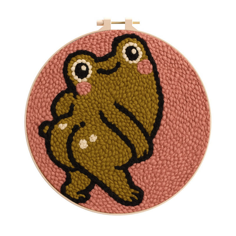  Cheeky Forg Punch Needle Kit - Cute Animal Decor | Handmade Art Craft  - 20cm*20cm - image 1