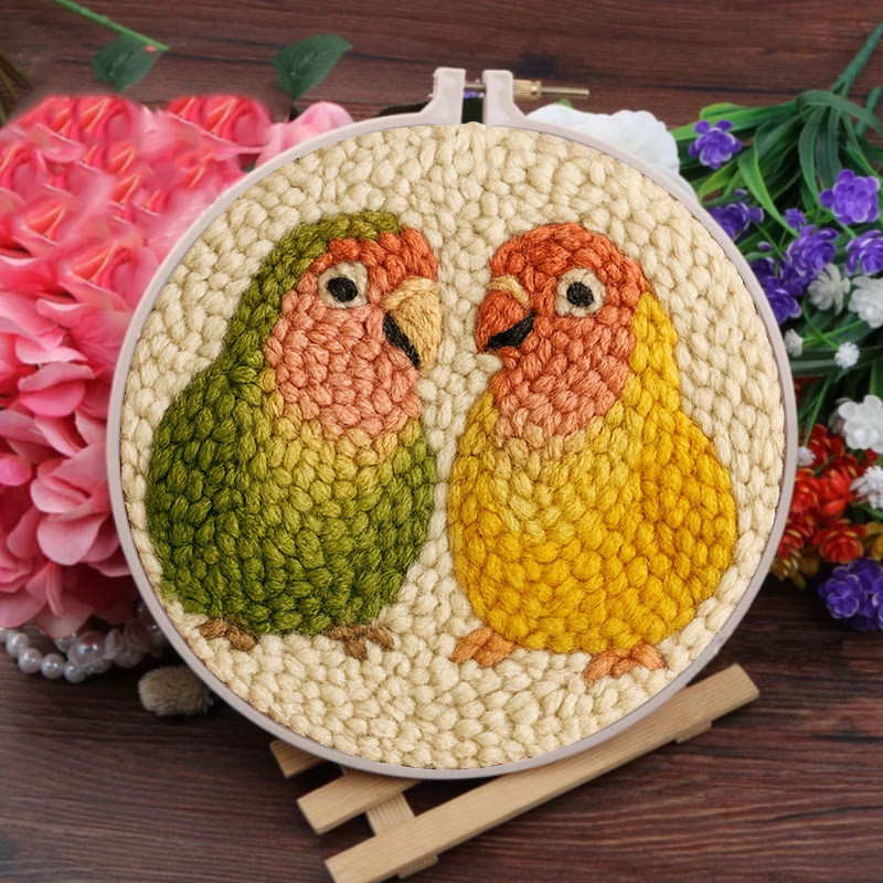 Shy Parrots Punch Needle Kit - Spring Bird Craft |  Beginner Friendly Needlework - image 2