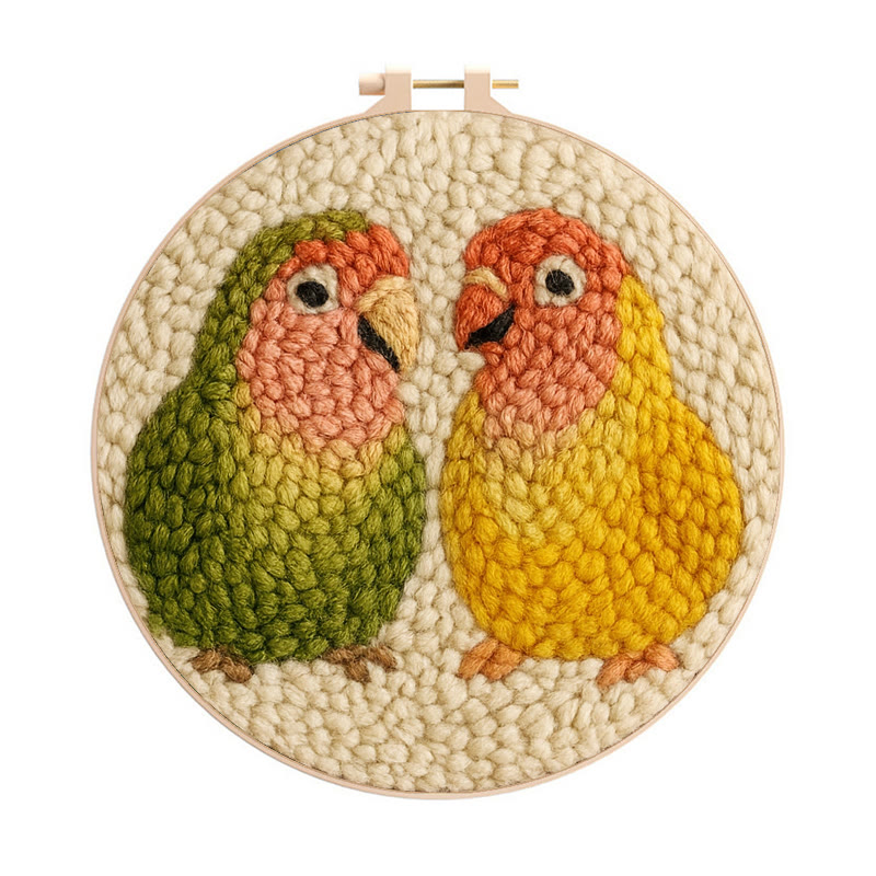 Shy Parrots Punch Needle Kit - Spring Bird Craft |  Beginner Friendly Needlework - 20cm*20cm - image 1
