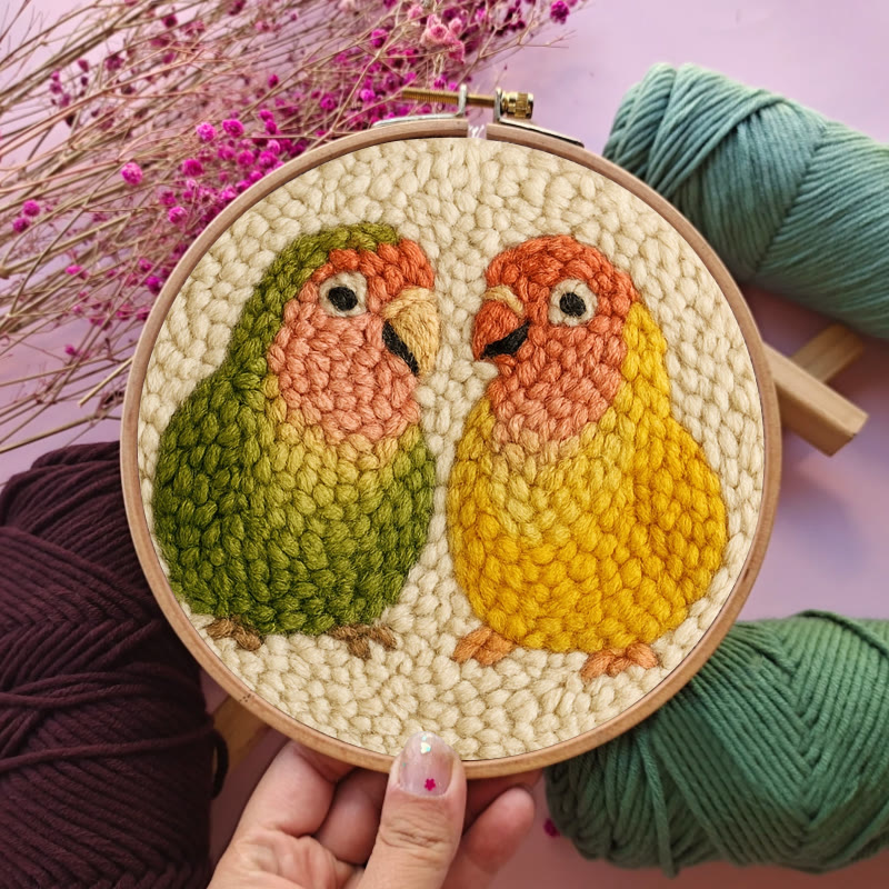 Shy Parrots Punch Needle Kit - Spring Bird Craft |  Beginner Friendly Needlework - image 3
