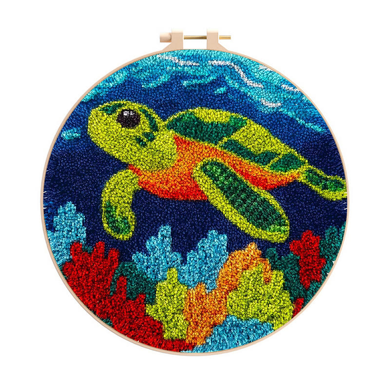 Sea Turtle Punch Needle Kit - Diy Starter Needlepoint | Handmade Decorative Gift - 20cm*20cm - image 1