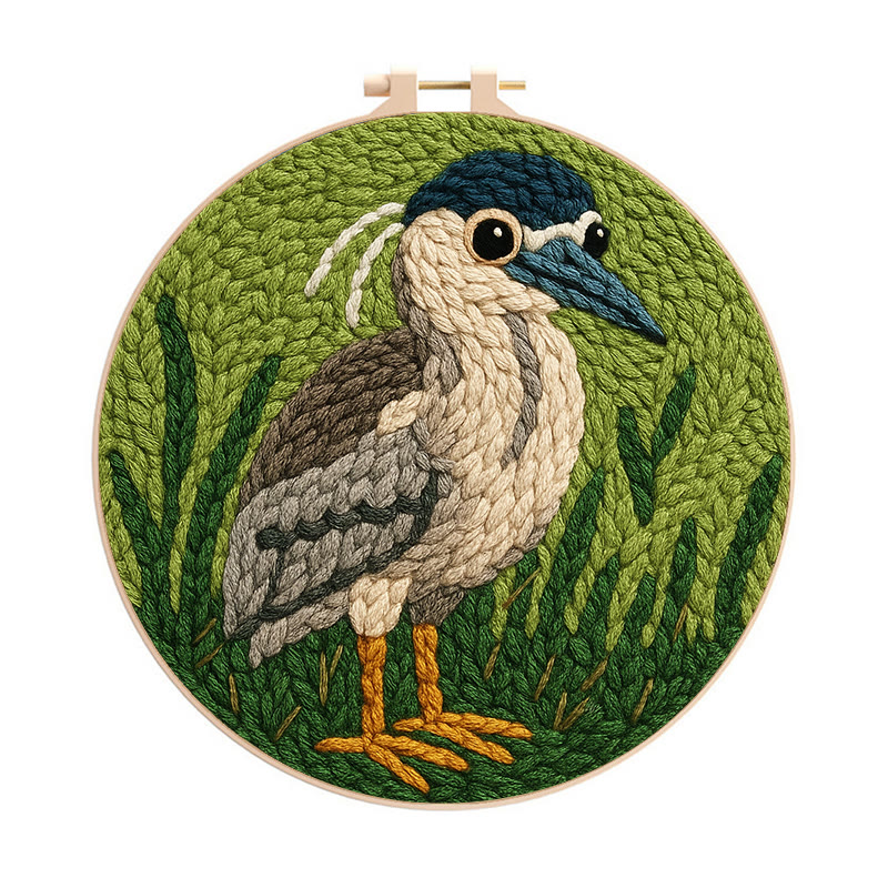 Blue Heron Punch Needle Kit - Bird Yarn Artwork | Handicraft Set For Home Ornament - 20cm*20cm - image 1