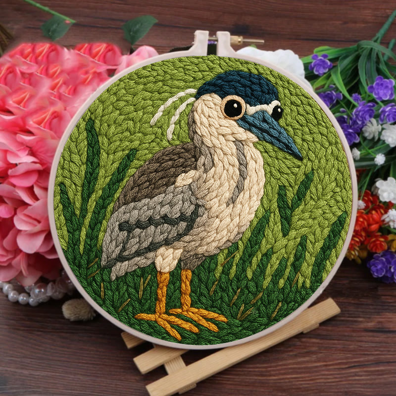 Blue Heron Punch Needle Kit - Bird Yarn Artwork | Handicraft Set For Home Ornament - image 3