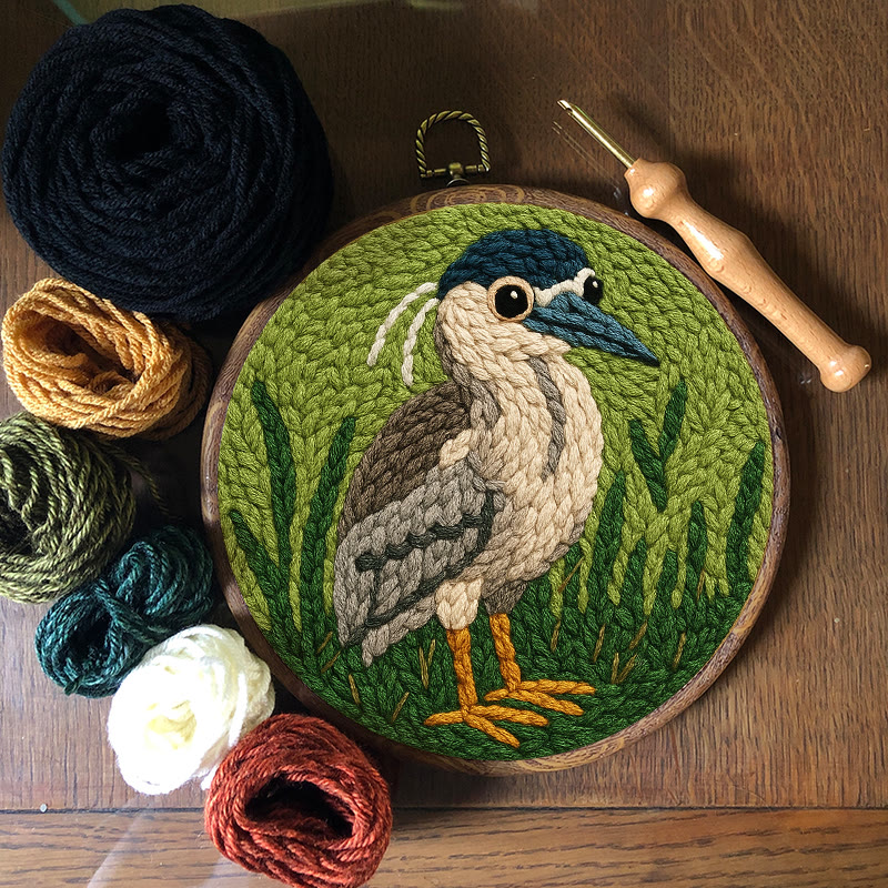 Blue Heron Punch Needle Kit - Bird Yarn Artwork | Handicraft Set For Home Ornament - image 2
