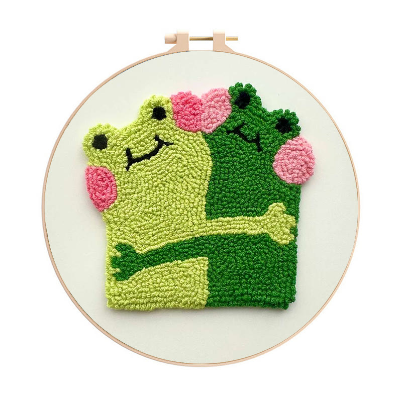 Hugging Frogs Punch Needle Kit - Creative Gift For Friend | Diy Coasters For Lovers - 20cm*20cm - image 1