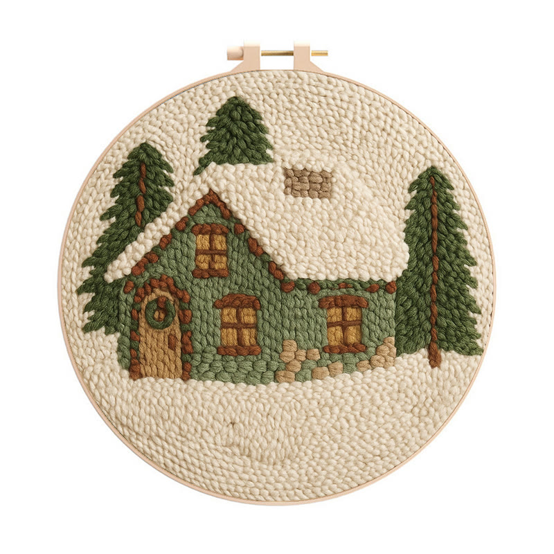  Snowy Forest Punch Needle Kit - Christmas Winter Handicraft | House Scenery For Room Decor - 20cm*20cm - image 1