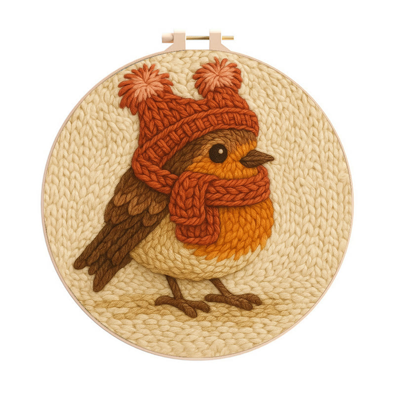 Cute Robin Punch Needle Kit - Handmade Bird Needlework | Diy Yarn Art Craft - 20cm*20cm - image 1