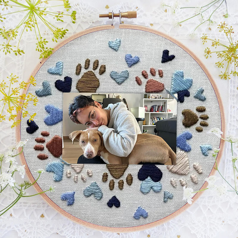 Rubbyoo Embroidery Photo Frame Kit - Adorable Paw Print | Memorable Handmade Craft | Diy Needle Artwork  - image 2