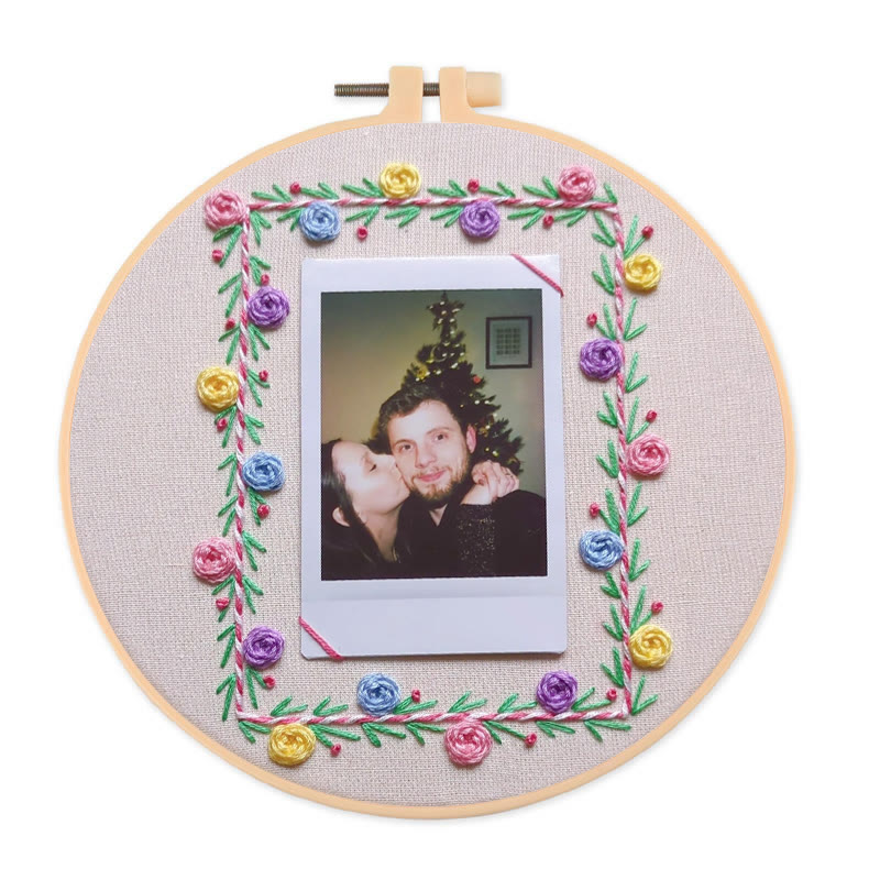 Rubbyoo Embroidery Photo Frame Kit - Colourful Flowers | Easy Needle Craft | Nice Gifts For Lovers - 15*15cm - image 1
