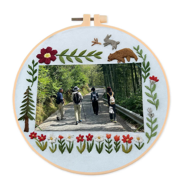 Rubbyoo Embroidery Photo Frame Kit - Floral Mountain Path | Personalized Handicraft | Unique Photo Memory  - 25*25cm - image 1