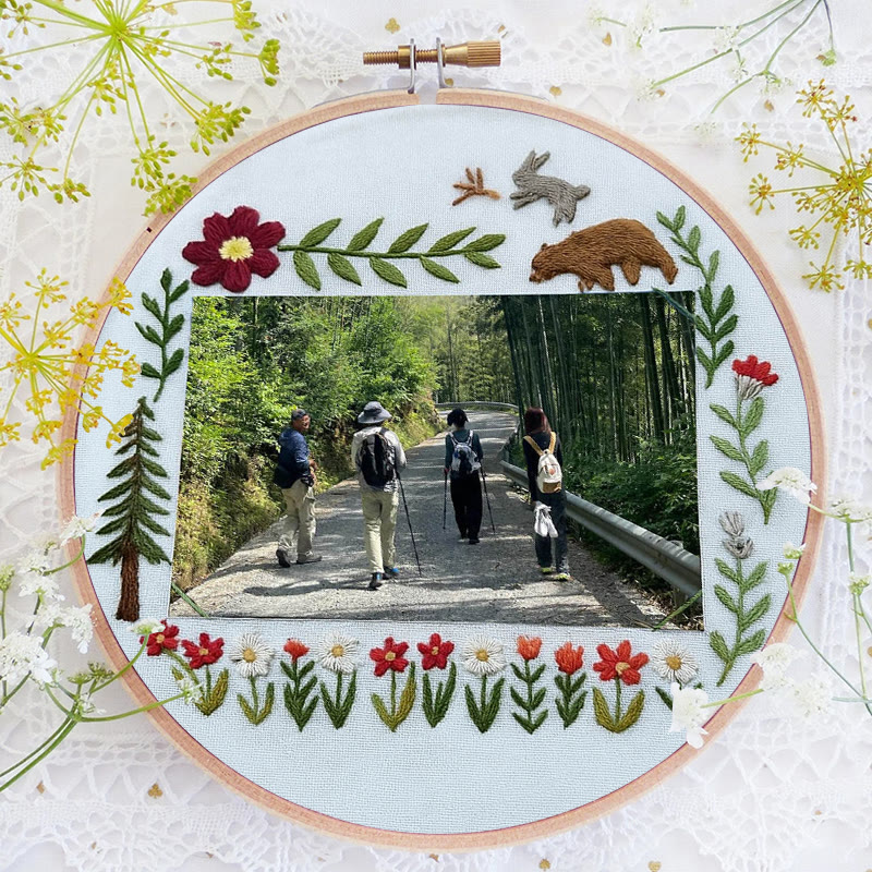 Rubbyoo Embroidery Photo Frame Kit - Floral Mountain Path | Personalized Handicraft | Unique Photo Memory  - image 2