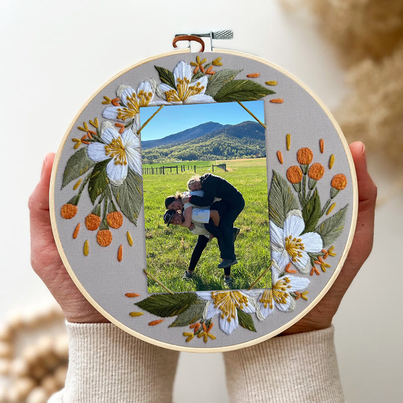 Rubbyoo Embroidery Photo Frame Kit - Beautiful White Flower | Handmade Anniversary Gift | Diy Picture Holder - image 2