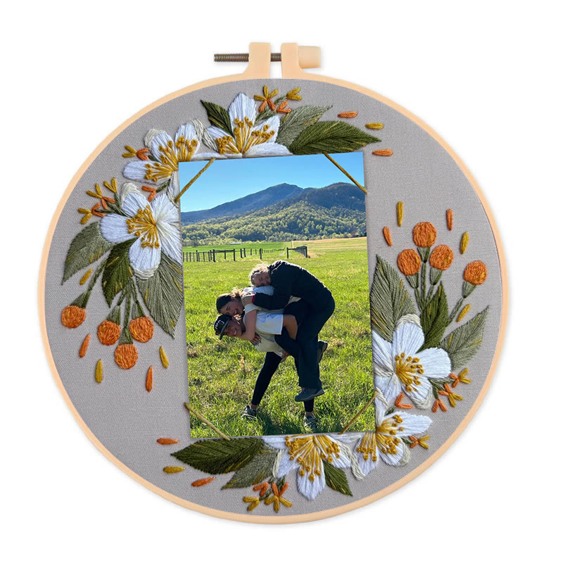 Rubbyoo Embroidery Photo Frame Kit - Beautiful White Flower | Handmade Anniversary Gift | Diy Picture Holder - 25*25cm - image 1