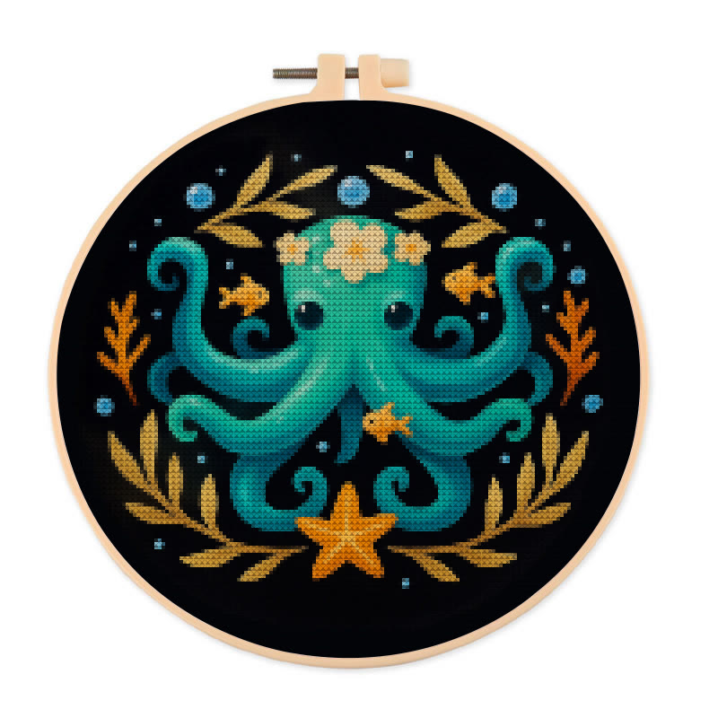  Cross Stitch Kit - Whimsical Octopus | Ocean Animal Craft | Diy Stitch Wall Decor - 20×20cm - image 1