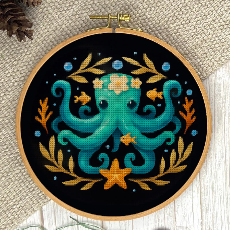  Cross Stitch Kit - Whimsical Octopus | Ocean Animal Craft | Diy Stitch Wall Decor - image 3