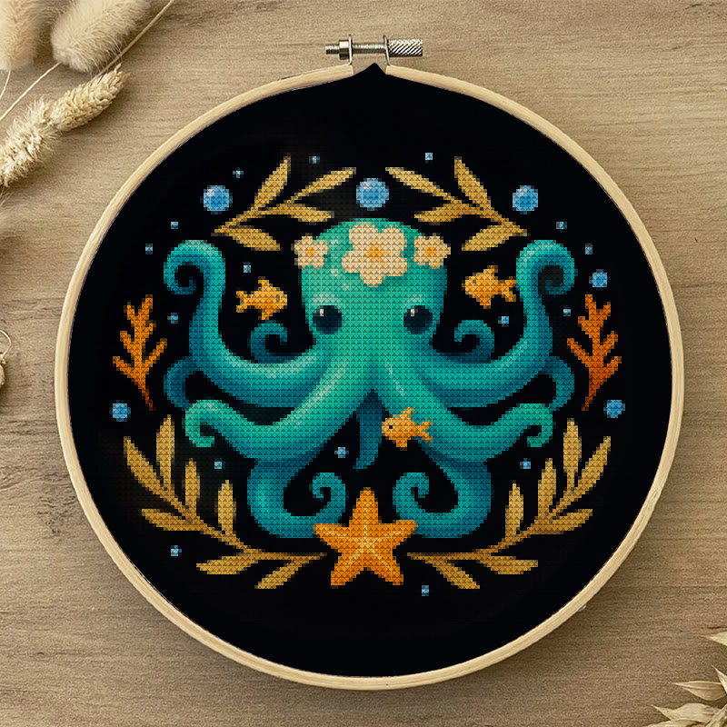  Cross Stitch Kit - Whimsical Octopus | Ocean Animal Craft | Diy Stitch Wall Decor - image 2