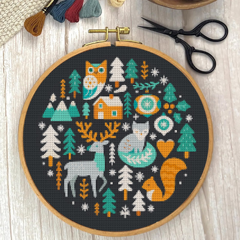  Cross Stitch Kit - Christmas Forest | Unique Holiday Ornament | Easy Handmade Needlecraft - image 2