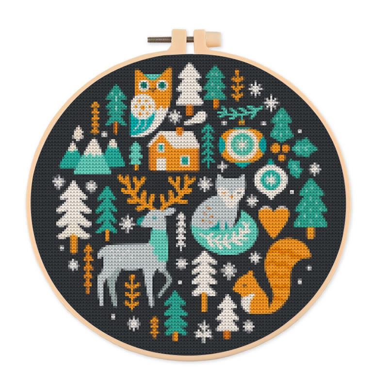  Cross Stitch Kit - Christmas Forest | Unique Holiday Ornament | Easy Handmade Needlecraft - 20×20cm - image 1