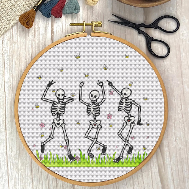 Cross Stitch Kit -  Skeleton Party | Spooky Halloween Craft | Beginner Needle Artwork - image 3